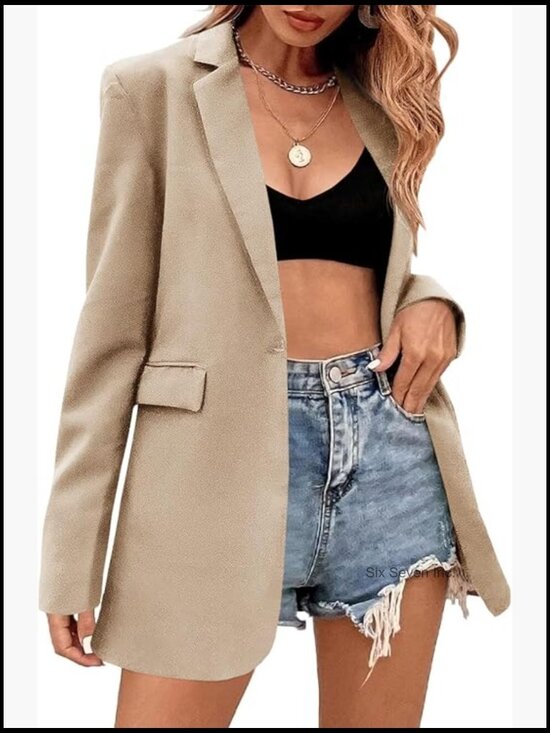 Jackets & Blazers - Long Sleeve Lapel Button Blazer Suit Jacket for Work Office
